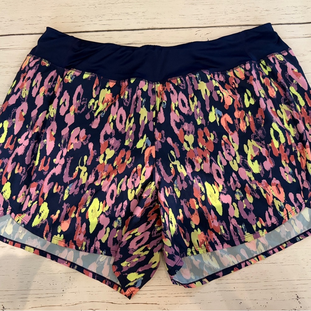 ZELOS Navy, Pink, and Yellow Athletic Shorts with Vibrant Design